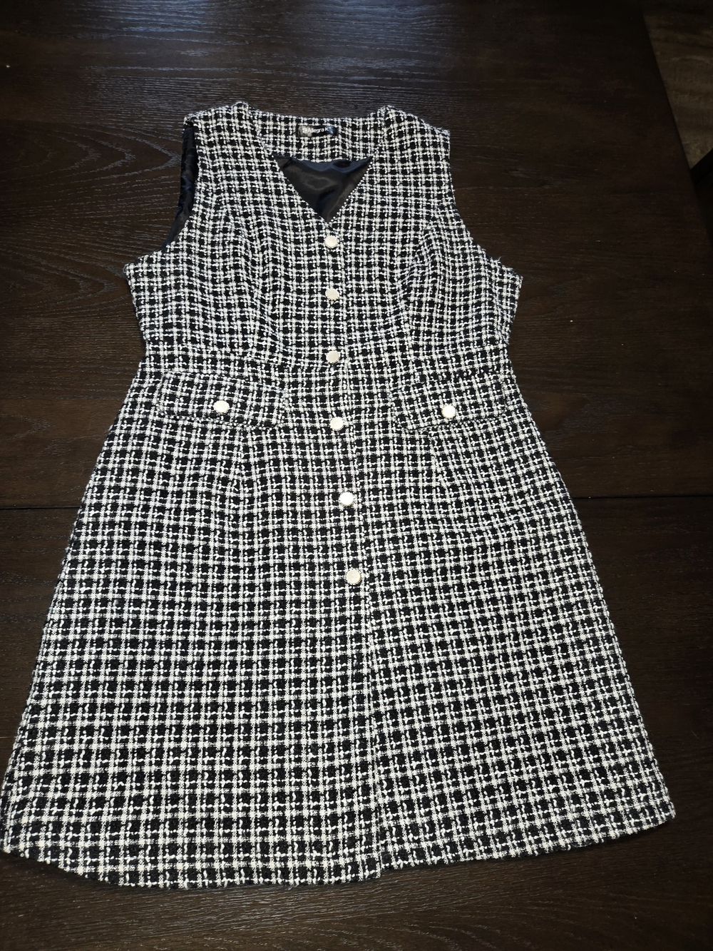 Allegra K Black and White Tweed Button Dress
